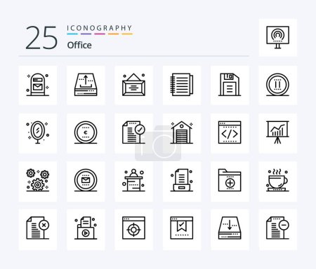 Illustration for Office 25 Line icon pack including floppy disk. office. up. notebook. office - Royalty Free Image