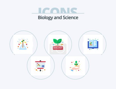 Téléchargez les illustrations : Biology Flat Icon Pack 5 Icon Design. education. plant. science. nature. biology - en licence libre de droit