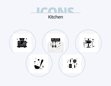 Téléchargez les illustrations : Icône Glyphe de cuisine Pack 5 Icône Design. . manuel. électrique. broyeur. cuisine - en licence libre de droit