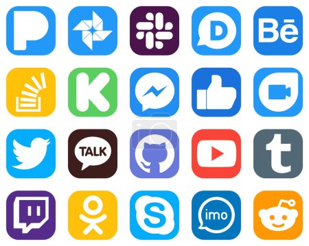 Illustration for 20 High Quality Social Media Icons such as twitter. facebook. overflow. like and facebook icons. Gradient Social Media Icon Set - Royalty Free Image
