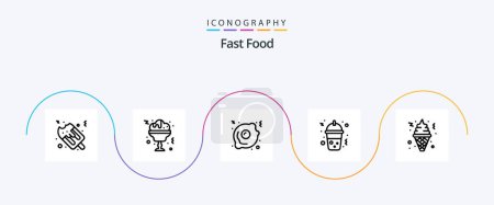 Téléchargez les illustrations : Fast Food Line 5 Icon Pack Including . food. food. fast food. cone - en licence libre de droit