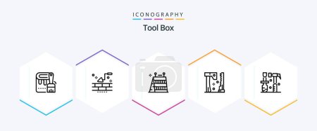 Illustration for Tools 25 Line icon pack including hammer. tools. barrier. saw. ax - Royalty Free Image