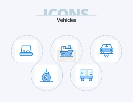 Illustration for Vehicles Blue Icon Pack 5 Icon Design. minus. delete. pedal. car. steamship - Royalty Free Image
