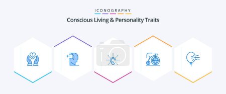 Ilustración de Concious Living And Personality Traits 25 Paquete de iconos azul incluyendo el sueño. Grande. Fuera. Escucha. Escucha. - Imagen libre de derechos