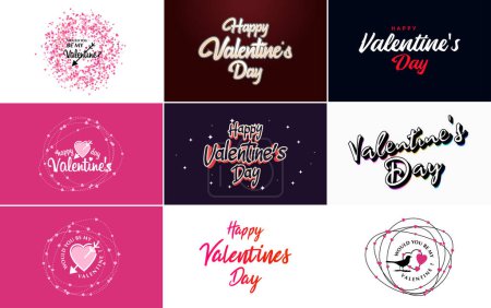 Téléchargez les illustrations : Happy Valentine's Day text. hand lettering typography poster on red gradient background vector illustration suitable for use in design of romantic quote postcards. - en licence libre de droit