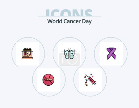 Illustration for World Cancer Day Line Filled Icon Pack 5 Icon Design. patient. love. building. heart. cancer - Royalty Free Image