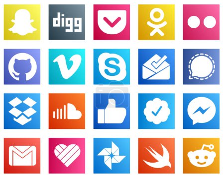 Illustration for 20 Elegant Social Media Icons such as sound. dropbox. video and signal icons. Fully customizable and high quality - Royalty Free Image