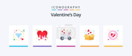 Téléchargez les illustrations : Valentines Day Flat Pack de 5 icônes Y compris l'adultère. coeur. vélo. livraison. amour. Icônes créatives Design - en licence libre de droit