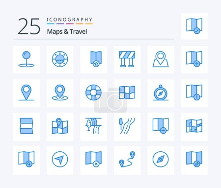 Téléchargez les illustrations : Maps & Travel 25 Blue Color icon pack including gps. map. star. location. marker - en licence libre de droit