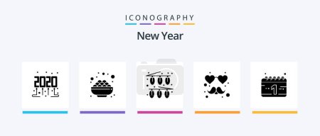 Téléchargez les illustrations : New Year Glyph 5 Icon Pack Including . holiday. christmas. calendar. love. Creative Icons Design - en licence libre de droit