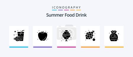 Téléchargez les illustrations : Summer Food Drink Glyph 5 Icon Pack Including summer. strawberry. food. summer. fruit. Creative Icons Design - en licence libre de droit