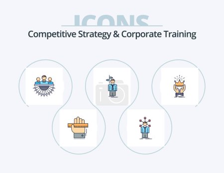 Téléchargez les illustrations : Competitive Strategy And Corporate Training Line Filled Icon Pack 5 Icon Design. medal. award. instructor. individuality. distinction - en licence libre de droit