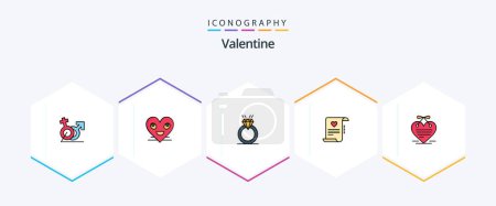 Téléchargez les illustrations : Valentine 25 FilledLine icon pack including document. letter. face. love. proposal - en licence libre de droit