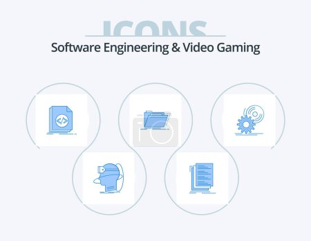 Ilustración de Ingeniería de software y videojuegos Blue Icon Pack 5 Icon Design. catálogo. guion. compilar. programación. codificación - Imagen libre de derechos