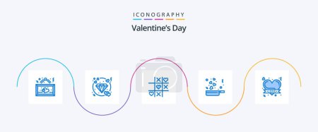 Téléchargez les illustrations : Valentines Day Blue Pack de 5 icônes Insigne inclus. amour. mariage. la nourriture. valentine - en licence libre de droit