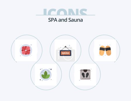 Téléchargez les illustrations : Sauna Flat Icon Pack 5 Icône Design. . sauna. la nature. Une femme. tag - en licence libre de droit