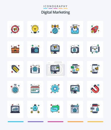 Illustration for Creative Digital Marketing 25 Line FIlled icon pack  Such As launch. speaker. advertise. email marketing. campaigns - Royalty Free Image