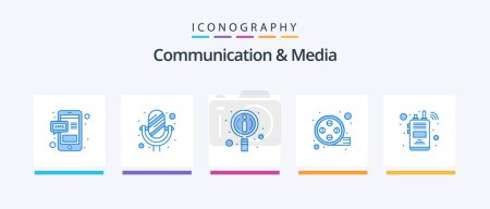 Ilustración de Comunicación y medios Blue 5 Icon Pack Incluyendo radio. comunicación. información. Vídeo. Película. Diseño de iconos creativos - Imagen libre de derechos