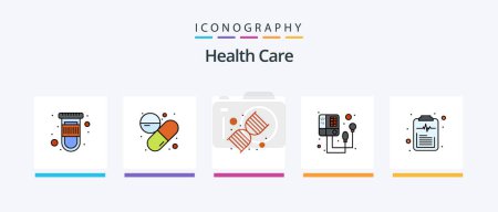 Ilustración de Línea de atención médica llenó el paquete de 5 iconos, incluido el coche. Médico. ADN. seguro de salud. aplicación. Diseño de iconos creativos - Imagen libre de derechos
