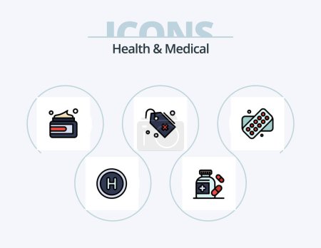 Ilustración de Salud y línea médica llena el paquete de iconos 5 Diseño de iconos. Tubo. Laboratorio. Médico. matraz. signo médico - Imagen libre de derechos