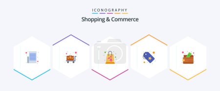 Illustration for Shopping And Commerce 25 Flat icon pack including cash wallet. shopping tag. bag. sale tag. price tag - Royalty Free Image
