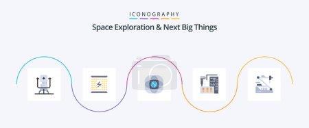 Téléchargez les illustrations : Space Exploration And Next Big Things Pack plat de 5 icônes incluant la construction. 3d. électromagnétique. globe. terre - en licence libre de droit