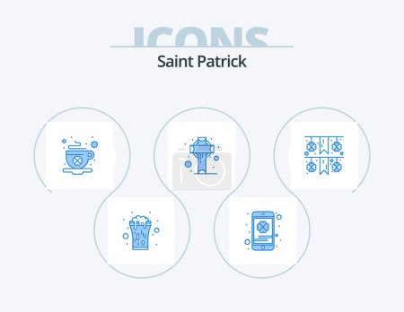 Téléchargez les illustrations : Saint Patrick Blue Icon Pack 5 Icon Design. festival. irish. saint. ireland. day - en licence libre de droit