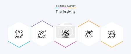 Téléchargez les illustrations : Pack icône Thanksgiving 25 Line incluant dinde. vacances. Merci. thanksgiving. oiseau - en licence libre de droit