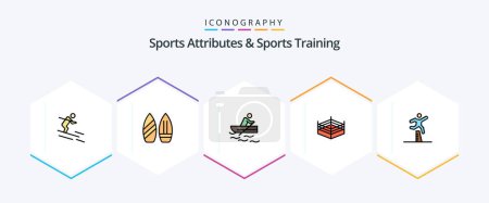 Illustration for Sports Atributes And Sports Training 25 FilledLine icon pack including runner. athlete. boat. wrestling. boxing - Royalty Free Image