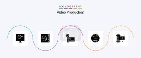 Illustration for Video Production Glyph 5 Icon Pack Including . global news. global communication. recording - Royalty Free Image