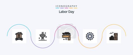 Illustration for Labor Day Line Filled Flat 5 Icon Pack Including brick. line blades. dinner. blades. size - Royalty Free Image