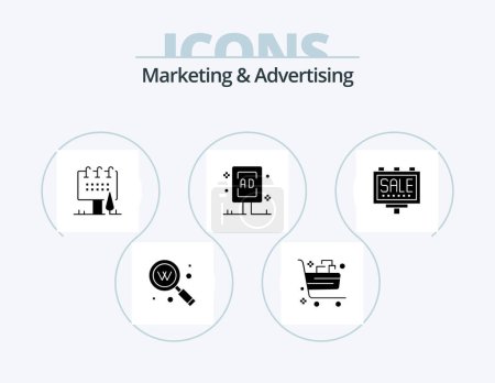 Téléchargez les illustrations : Marketing et publicité Glyph Icon Pack 5 Icône Design. marketing. la publicité. le commerce. Publicité. panneau - en licence libre de droit