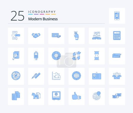 Téléchargez les illustrations : Modern Business 25 Blue Color icon pack including fingerprint. money. business. finance. dollar - en licence libre de droit