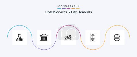 Illustration for Hotel Services And City Elements Line 5 Icon Pack Including burger. hotel . service. pass. sport - Royalty Free Image
