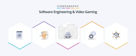 Ilustración de Software Engineering And Video Gaming 25 Flat icon pack including disc. drive. user. pad. game - Imagen libre de derechos