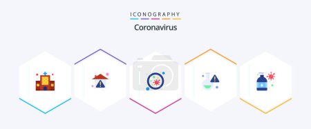 Téléchargez les illustrations : Coronavirus 25 Pack icône plat comprenant manucure. virus. bactérie. recherche. fiole - en licence libre de droit