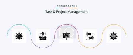 Téléchargez les illustrations : Task And Project Management Glyph 5 Icon Pack Including speaker. loud . idea . projector - en licence libre de droit