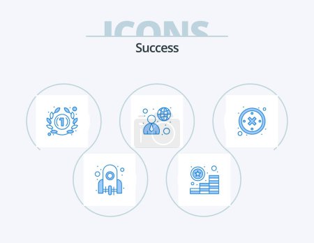 Téléchargez les illustrations : Sucess Blue Icon Pack 5 Icon Design. down. man. ranking. global. business - en licence libre de droit