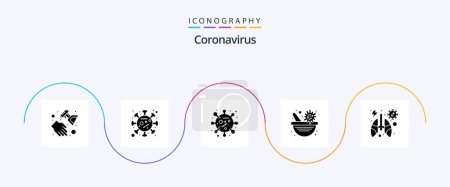 Téléchargez les illustrations : Coronavirus Glyph 5 Icon Pack Including infected. virus vaccine. bacteria. pharmacy bowl. medicine - en licence libre de droit