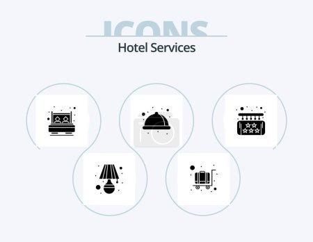 Illustration for Hotel Services Glyph Icon Pack 5 Icon Design. five. service. bed. serve. food - Royalty Free Image