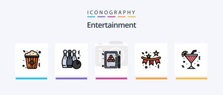 Téléchargez les illustrations : Entertainment Line Filled 5 Icon Pack Including celebration. birthday. music. cinema. video. Creative Icons Design - en licence libre de droit