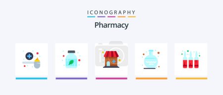 Illustration for Pharmacy Flat 5 Icon Pack Including drug. volumetric. herbal medicine. pharmacy. flask. Creative Icons Design - Royalty Free Image