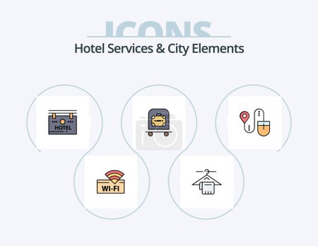 Téléchargez les illustrations : Hotel Services And City Elements Line Filled Icon Pack 5 Icon Design. diamond. location. nosmoking. board. hotel - en licence libre de droit