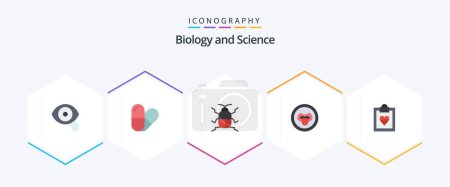 Illustration for Biology 25 Flat icon pack including results. cardiogram. bug. science. lab - Royalty Free Image