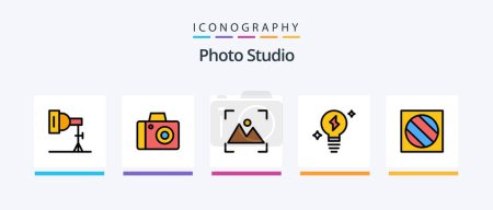 Illustration for Photo Studio Line Filled 5 Icon Pack Including photography. light. photo. stream. multimedia. Creative Icons Design - Royalty Free Image