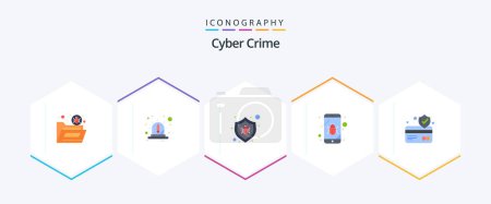 Téléchargez les illustrations : Cyber Crime 25 Flat icon pack including spy. mobile. red. bug. protect - en licence libre de droit