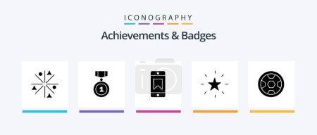 Ilustración de Achievements and Badges Glyph 5 Icon Pack Including football. achievement. achievements. star. favorite. Creative Icons Design - Imagen libre de derechos