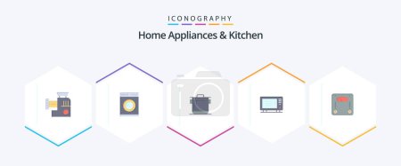 Illustration for Home Appliances And Kitchen 25 Flat icon pack including weighing. machine. kitchen. oven. home - Royalty Free Image