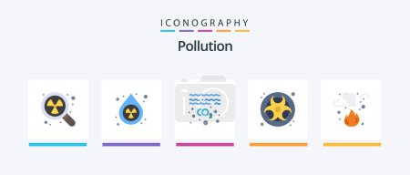 Téléchargez les illustrations : Pollution Flat 5 Icon Pack Including fire. waste. gas. pollution. gas. Creative Icons Design - en licence libre de droit