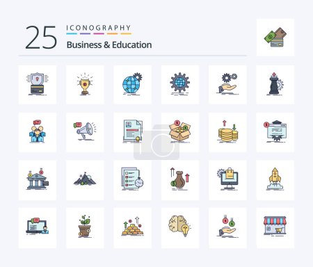 Illustration for Business And Education 25 Line Filled icon pack including idea. solution. win. gear. globe - Royalty Free Image